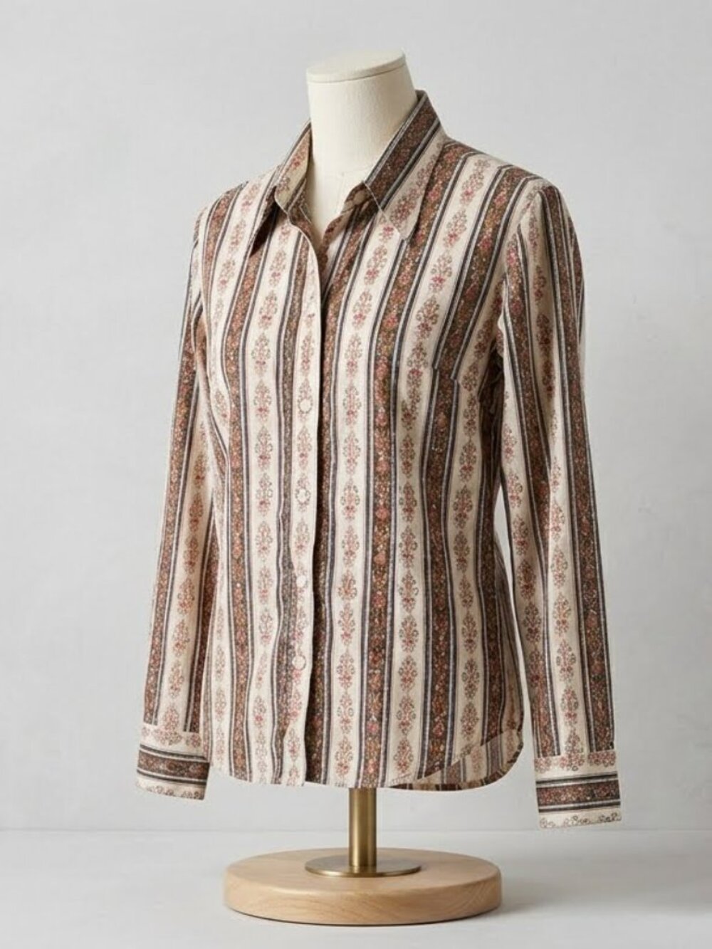 Lucky Brand Vintage 70s Fleur de Lis Pattern Button Down‎ Shirt Size Large